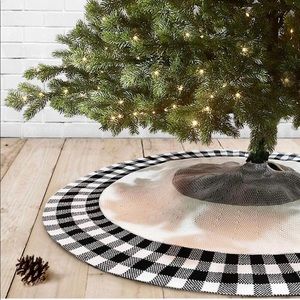 Black Buffalo Christmas Knit Tree Skirt, 48 Inch Farmhouse Large Tree Skirt